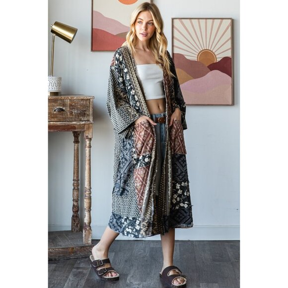 Oli & Hali Washed Mix Media Open Front Pocket Cardigan NEW Size XL - Picture 1 of 10